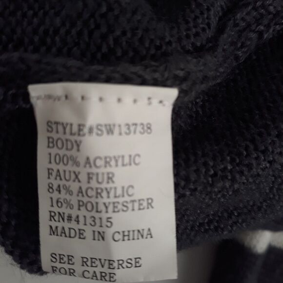 Roommates Hooded Faux Fur Trim Sweater Large Gray White Reindeer Winter Theme - Picture 8 of 9